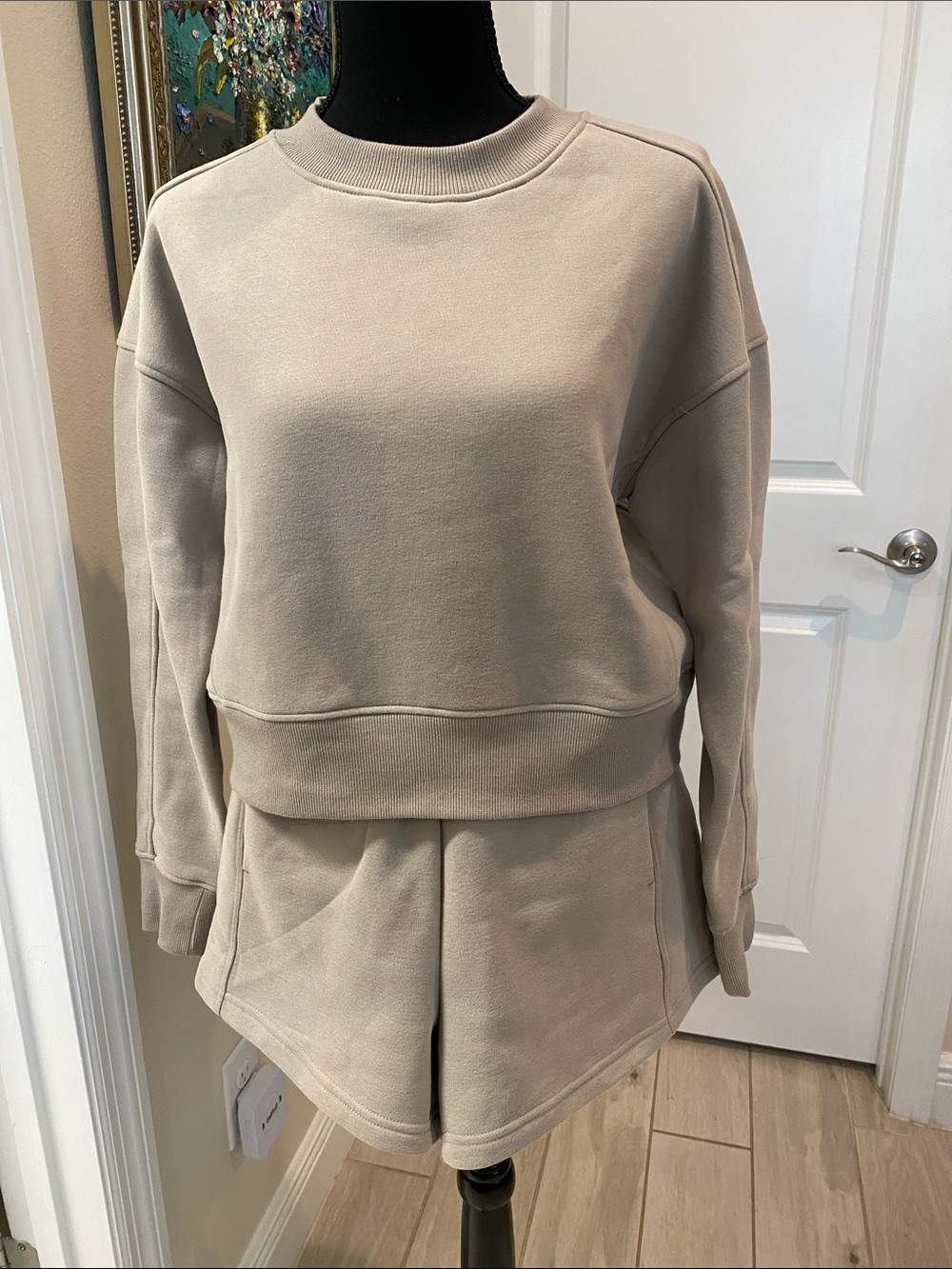 Balance Collection Beige/Cream Cozy Sweatshirt and Shorts Set